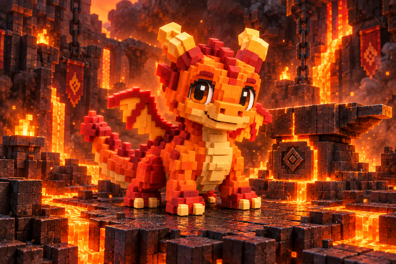 EMBER in the sleeping forge, a cinematic voxel world