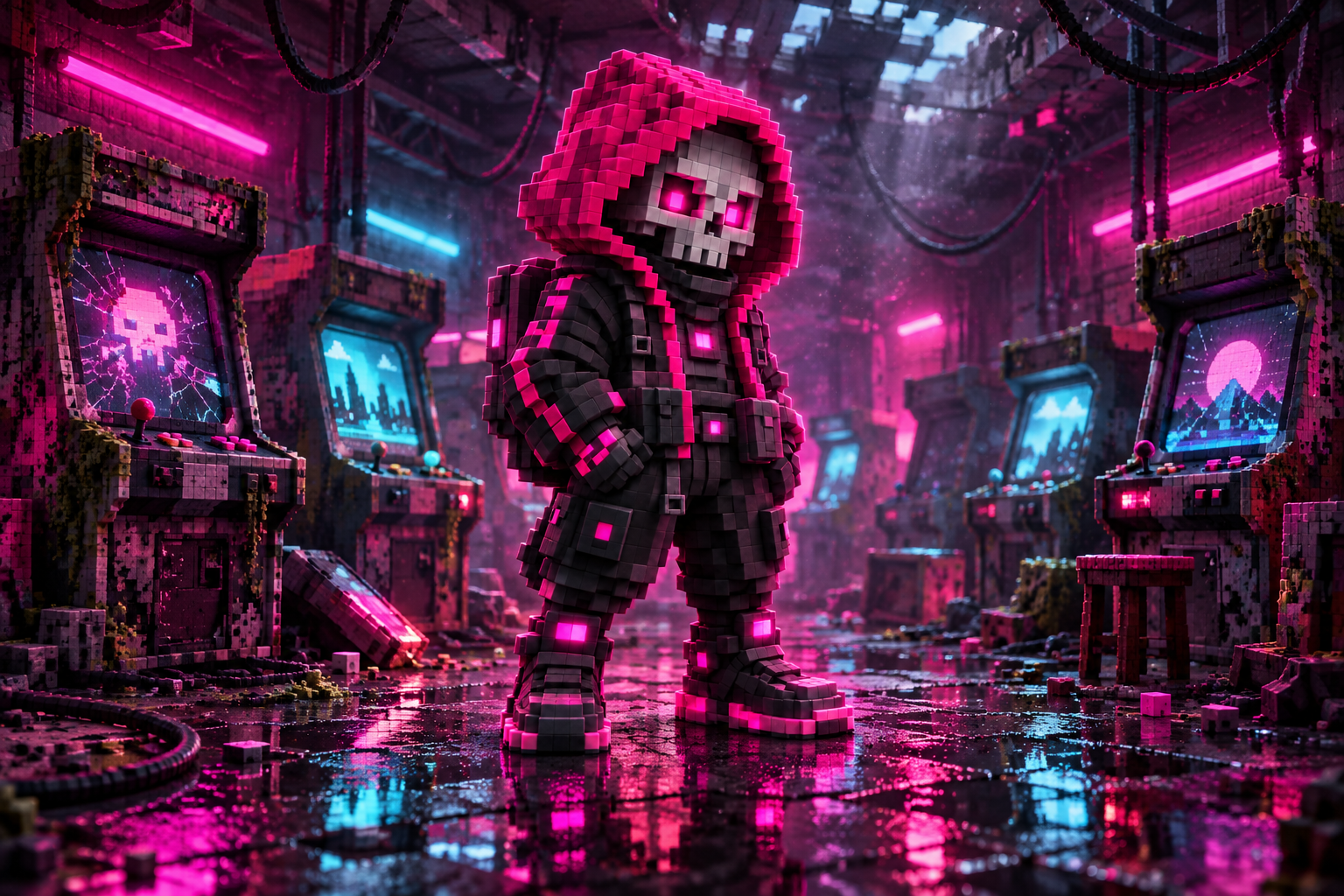 GLITCH in after the arcade closes, a cinematic voxel world