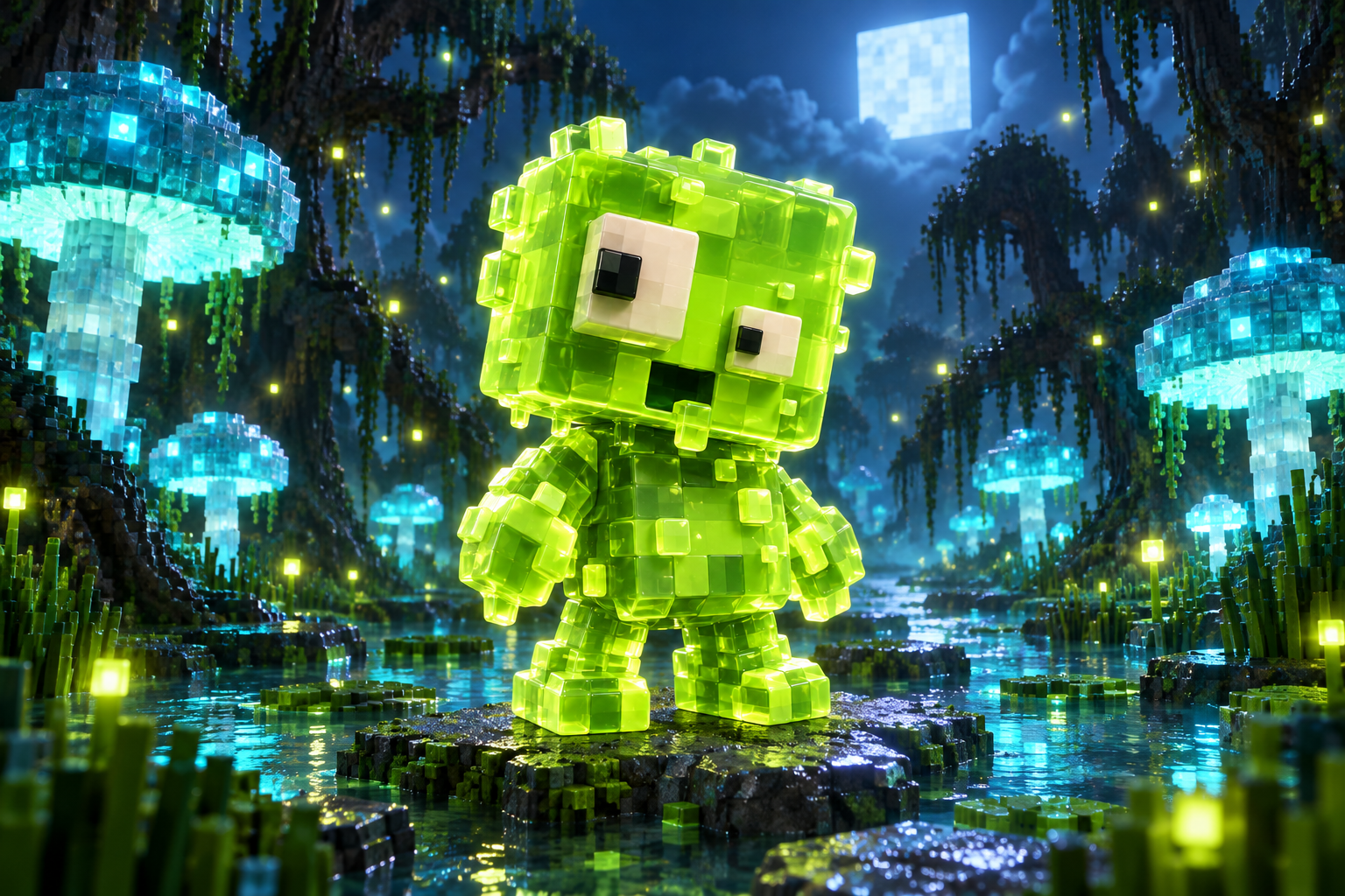 GLOOP in where the swamp glows, a cinematic voxel world