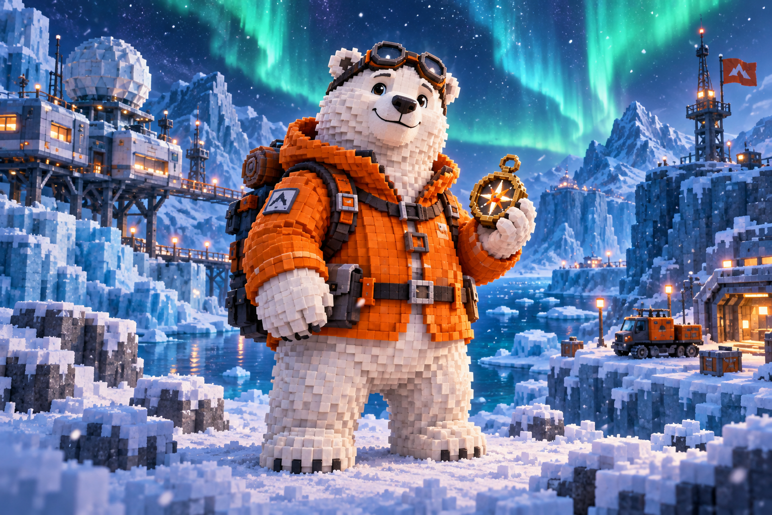 KODA in north of the aurora, a cinematic voxel world